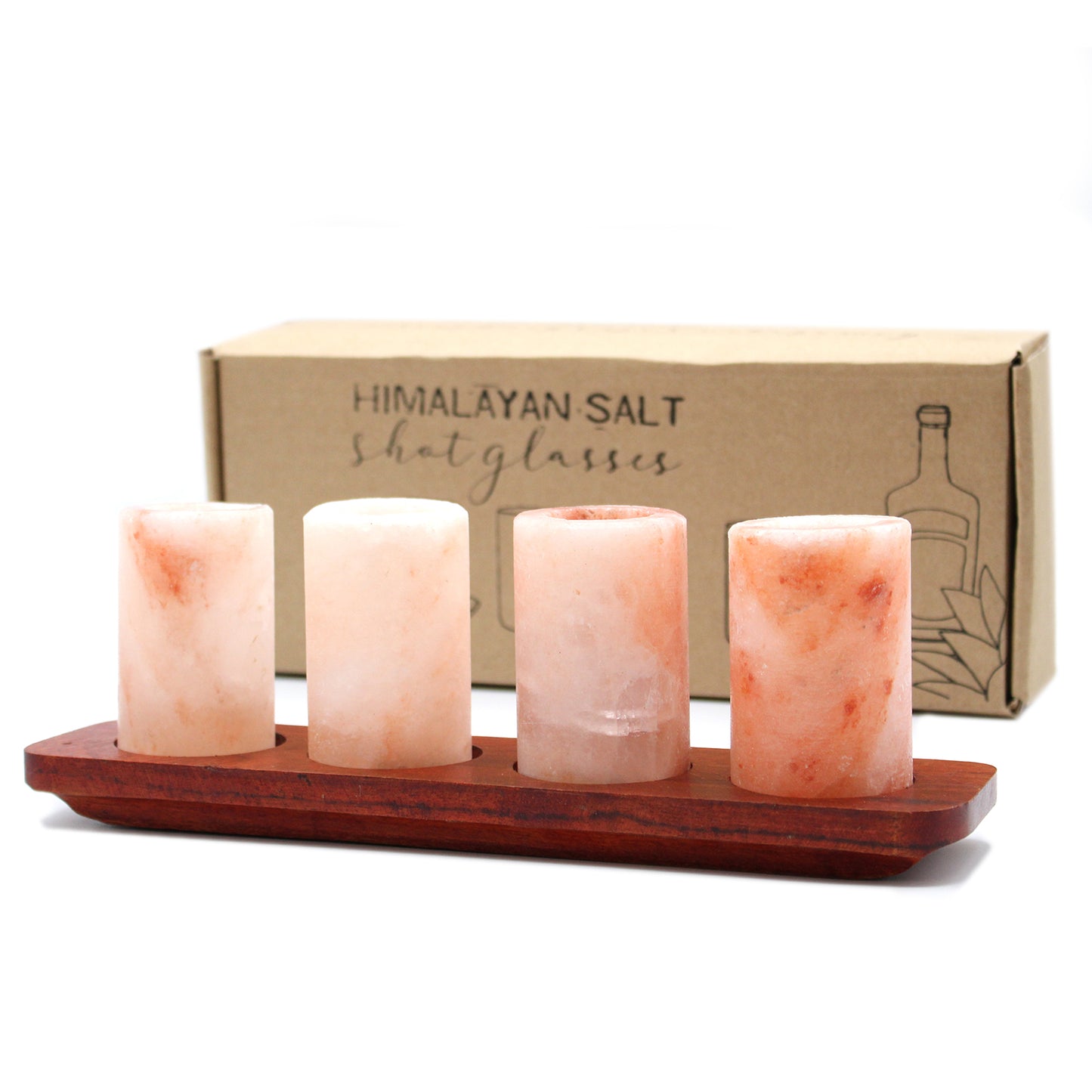 Himalayan Salt Shot Glasses & Wood Serving