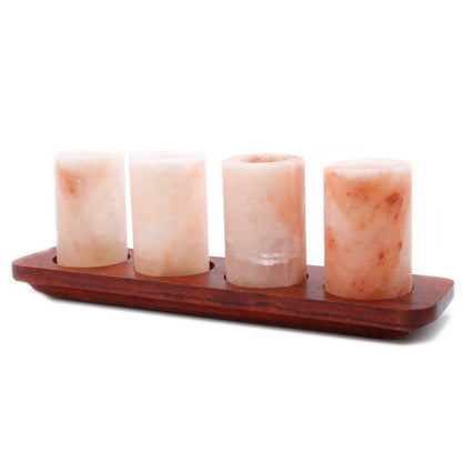 Himalayan Salt Shot Glasses & Wood Serving