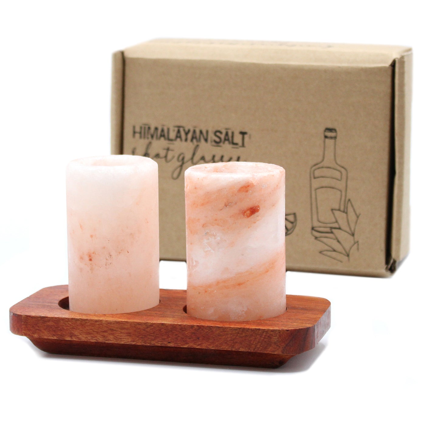 Himalayan Salt Shot Glasses & Wood Serving