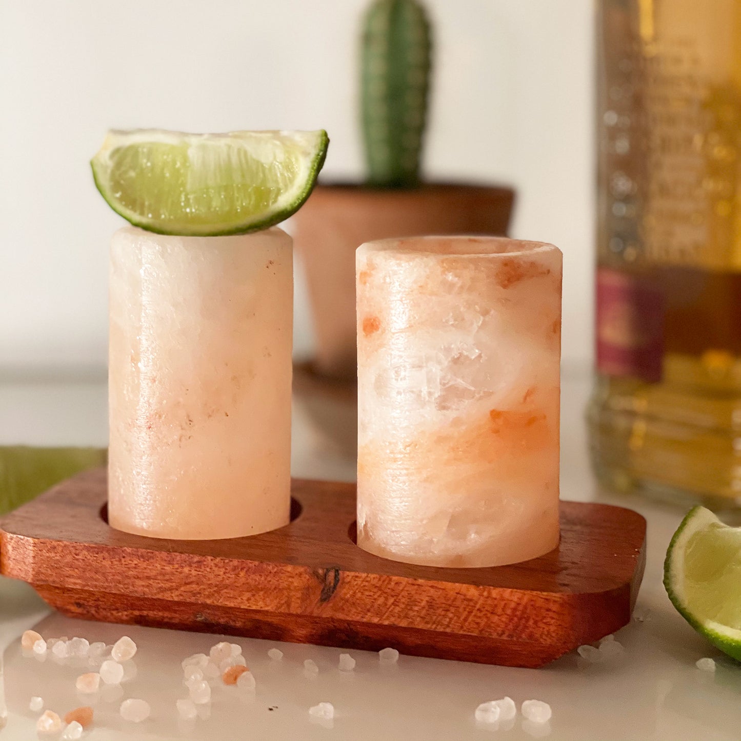 Himalayan Salt Shot Glasses & Wood Serving